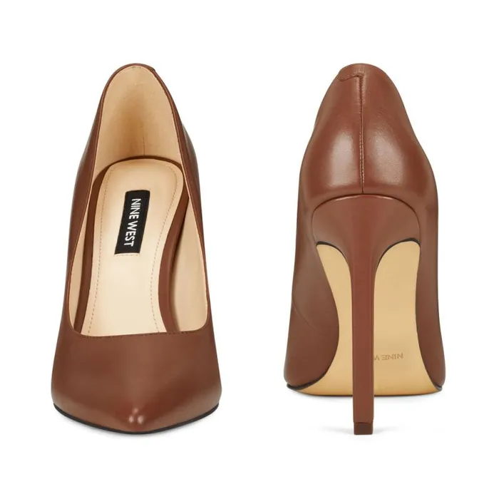 Tatiana Pointy Toe Pumps Brown Leather Women Nine West Heels Tatiana Pointy Toe Pumps Brown Leather Women Nine West Heels