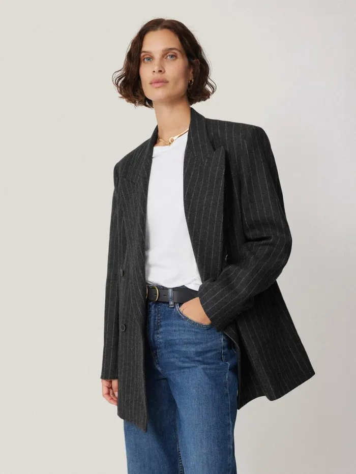 Tatton Italian Wool Pinstripe Blazer Grey Women Jigsaw Suits and Tailoring