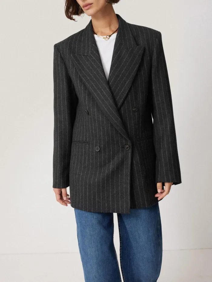 Tatton Italian Wool Pinstripe Blazer Grey Women Jigsaw Suits and Tailoring