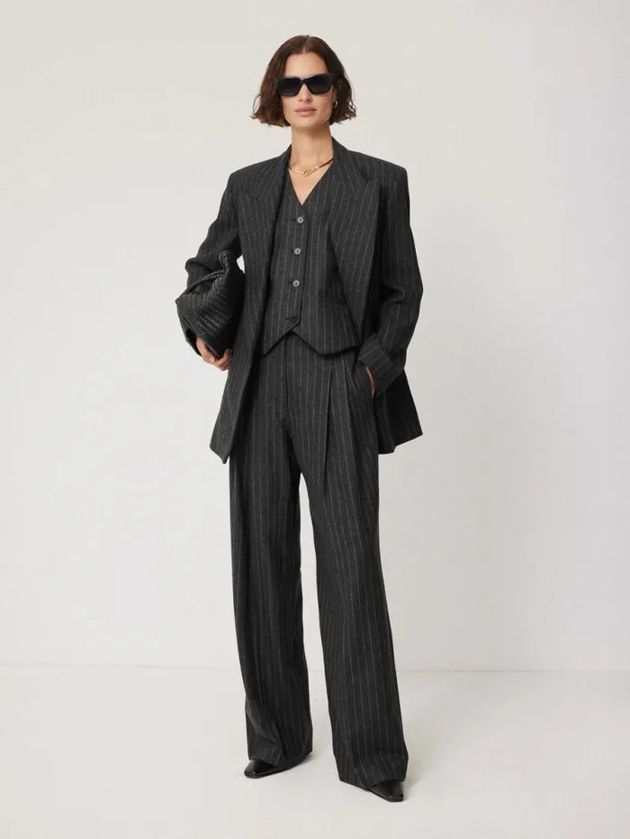 Tatton Italian Wool Pinstripe Blazer Grey Women Jigsaw Suits and Tailoring