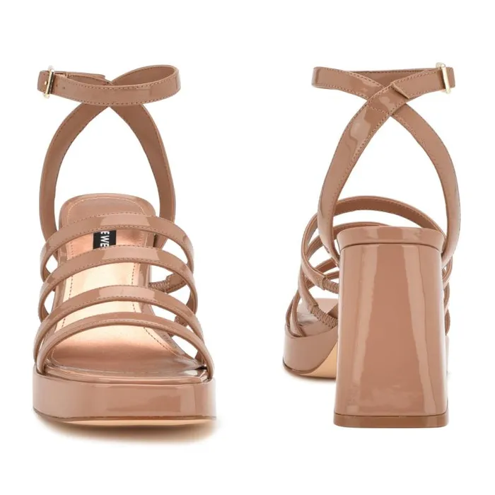 Teriss Strappy Platform Sandals Clay Patent Women Nine West Heels Teriss Strappy Platform Sandals Clay Patent Women Nine West Heels