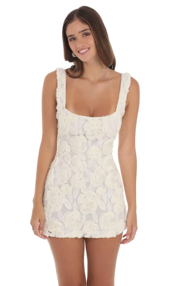 Textured Floral Bodycon Dress White Women LUCY IN THE SKY Mini Dresses