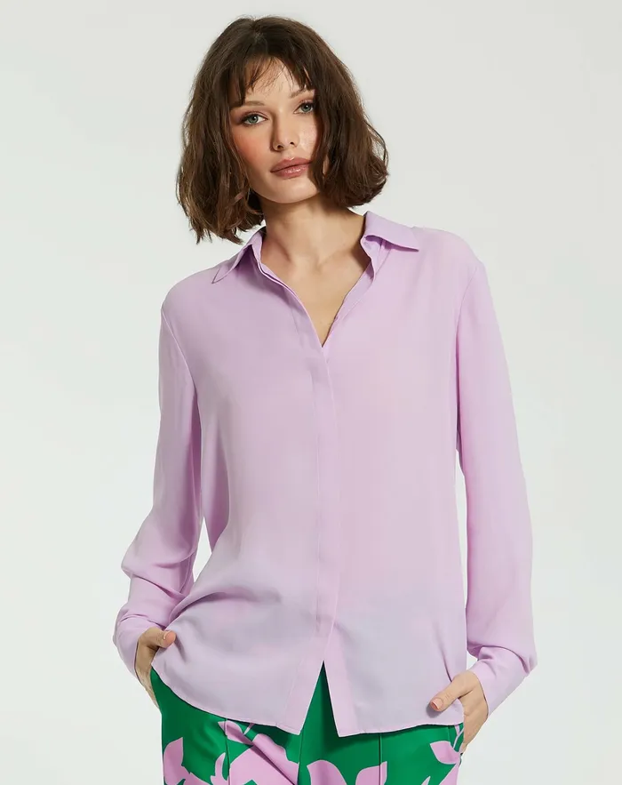 The Bentley Long Sleeve Button Up Georgette Blouse 8211 FINAL SALE Orchid Blouses and Tops Mac Duggal Women The Bentley Long Sleeve Button Up Georgette Blouse 8211 FINAL SALE Orchid Blouses and Tops Mac Duggal Women