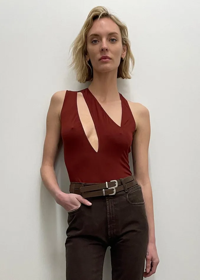 The Frankie Shop Beaufille Triple Strap Bodysuit 8211 Burgundy Shop Tops