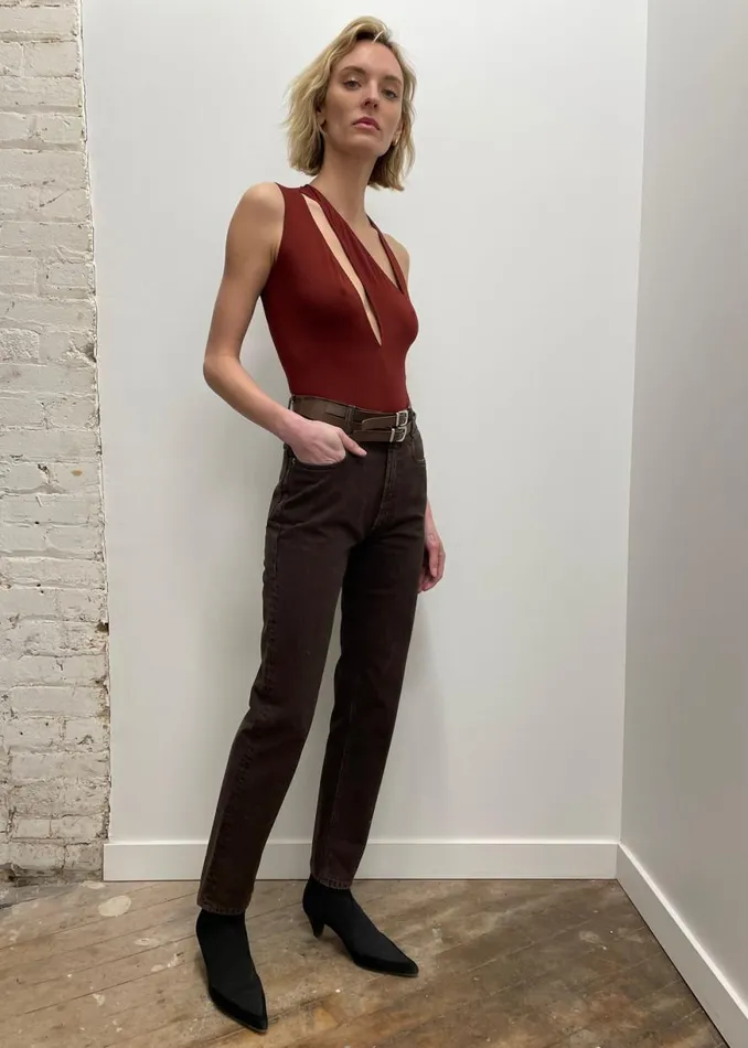The Frankie Shop Beaufille Triple Strap Bodysuit 8211 Burgundy Shop Tops