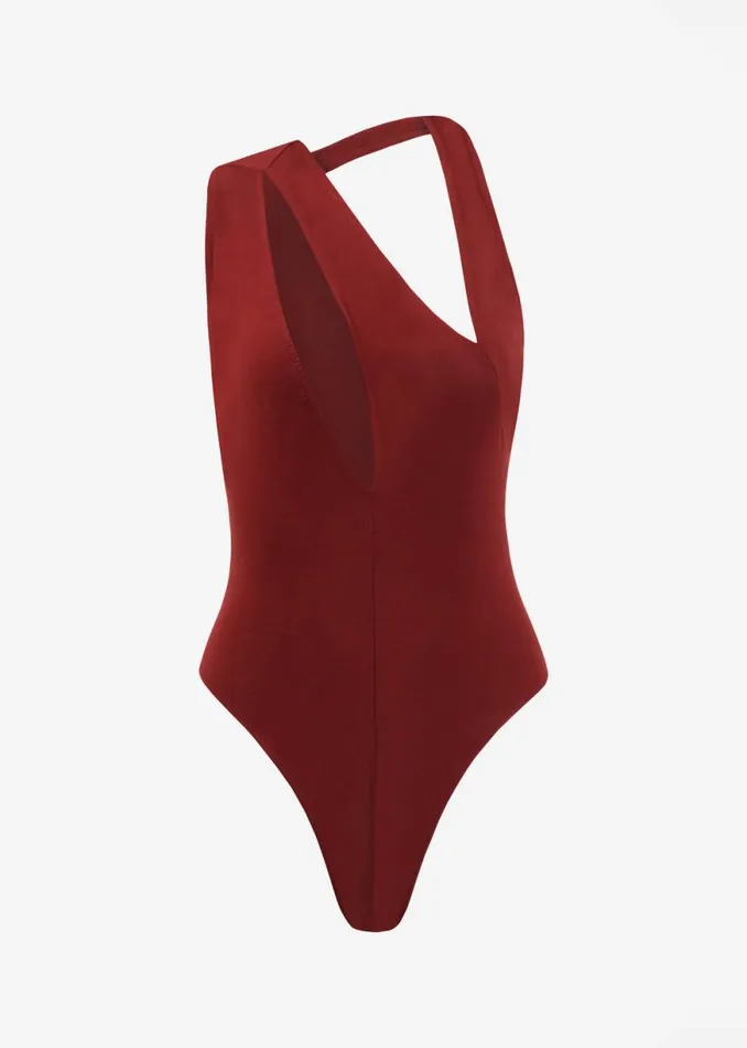 The Frankie Shop Beaufille Triple Strap Bodysuit 8211 Burgundy Shop Tops