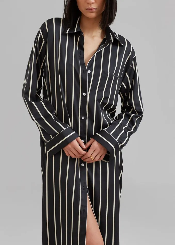 The Frankie Shop Cala Satin Shirt Dress 8211 Beige Stripe Shop Dresses