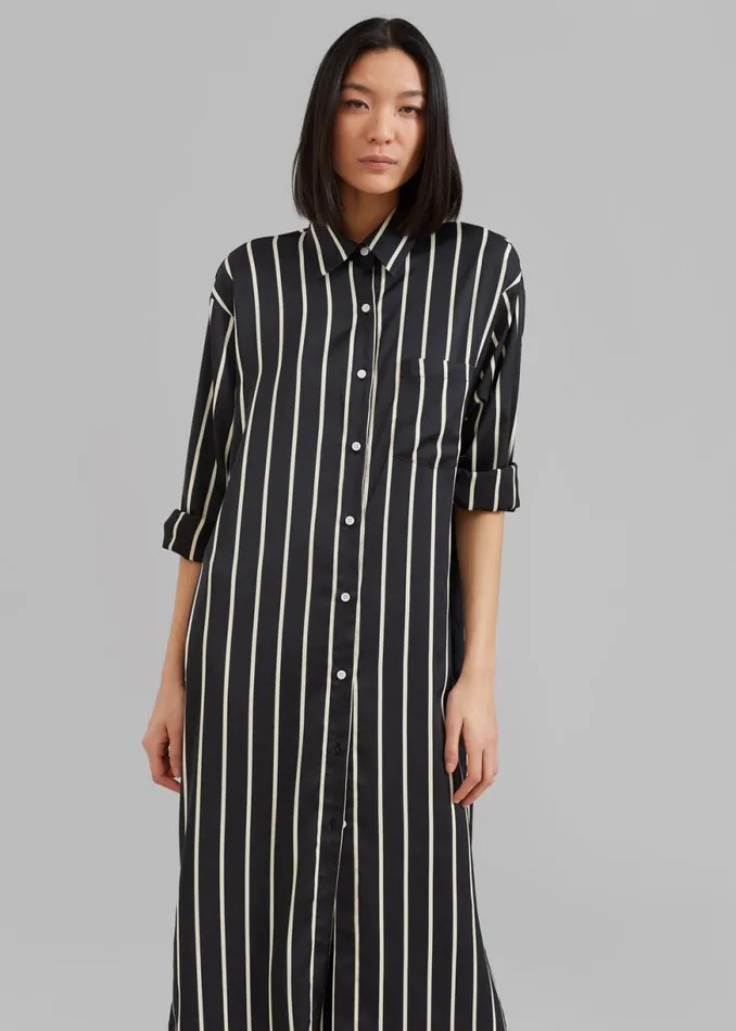 The Frankie Shop Cala Satin Shirt Dress 8211 Beige Stripe Shop Dresses