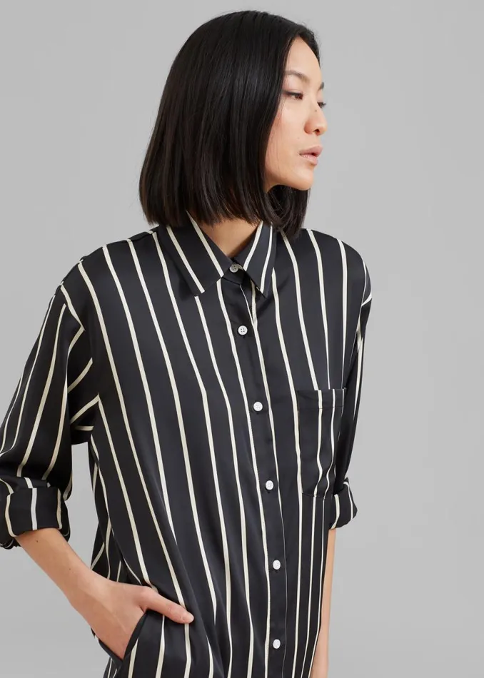 The Frankie Shop Cala Satin Shirt Dress 8211 Beige Stripe Shop Dresses