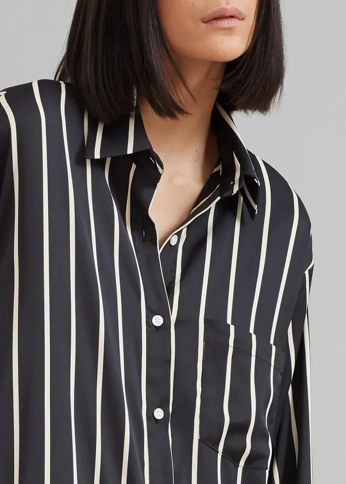 The Frankie Shop Cala Satin Shirt Dress 8211 Beige Stripe Shop Dresses