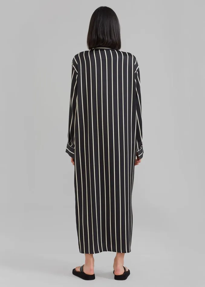 The Frankie Shop Cala Satin Shirt Dress 8211 Beige Stripe Shop Dresses