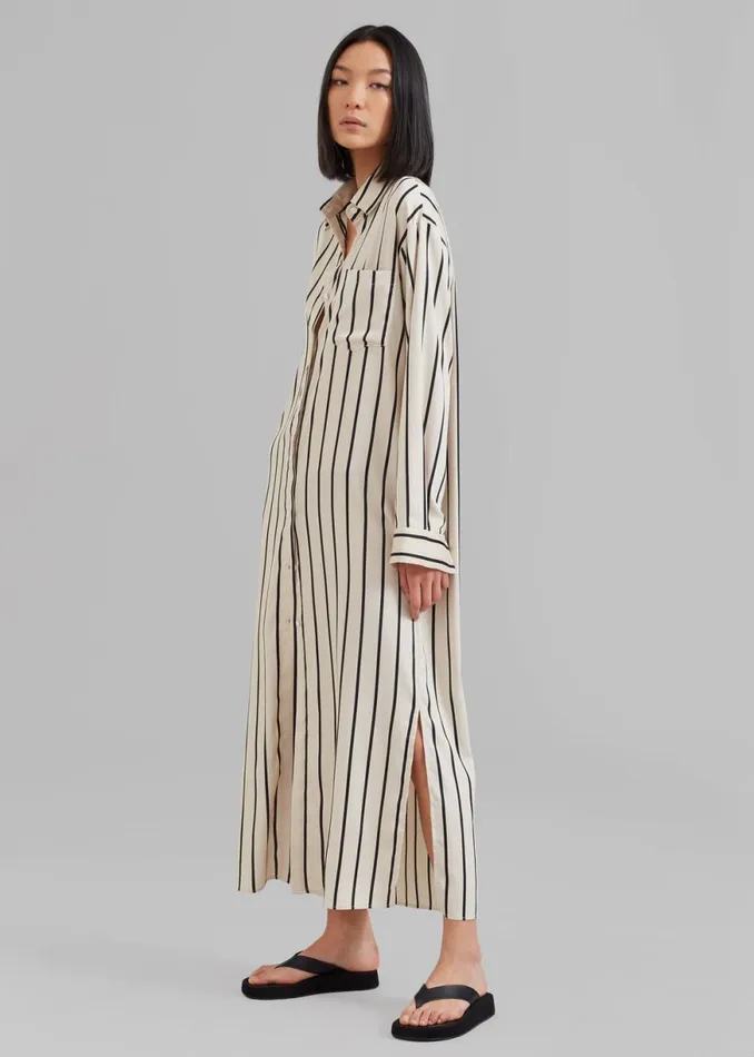 The Frankie Shop Cala Satin Shirt Dress 8211 Black Stripe Shop Dresses