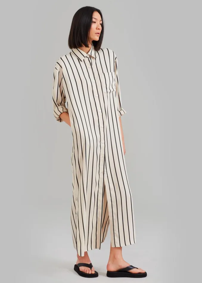 The Frankie Shop Cala Satin Shirt Dress 8211 Black Stripe Shop Dresses
