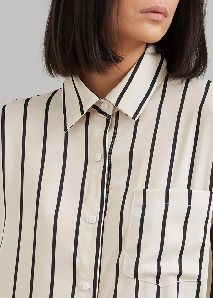 The Frankie Shop Cala Satin Shirt Dress 8211 Black Stripe Shop Dresses