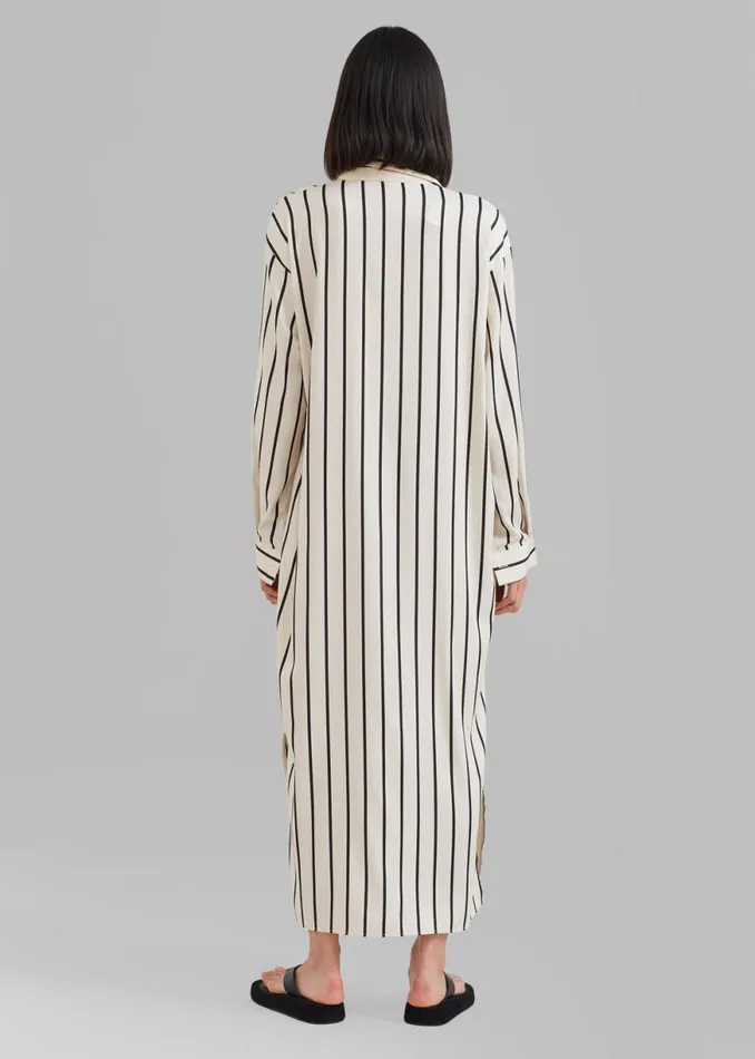 The Frankie Shop Cala Satin Shirt Dress 8211 Black Stripe Shop Dresses