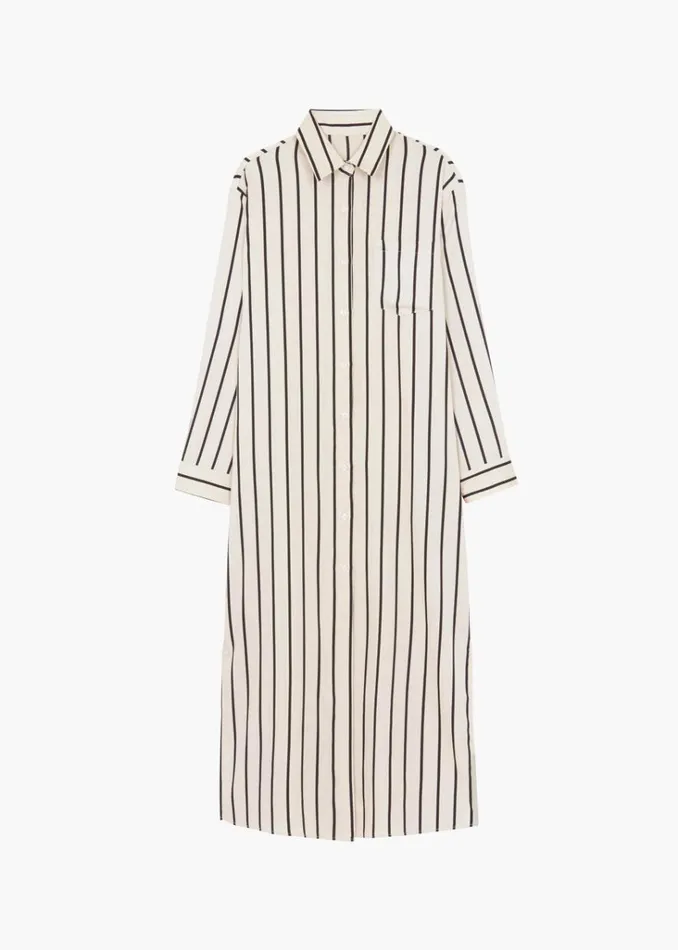 The Frankie Shop Cala Satin Shirt Dress 8211 Black Stripe Shop Dresses