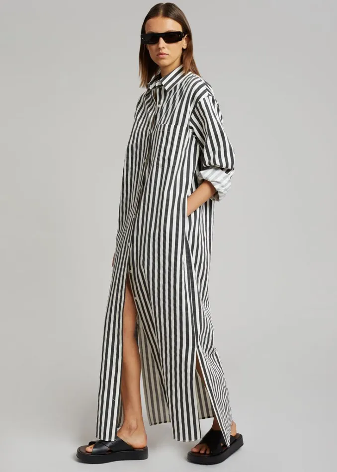 The Frankie Shop Cala Shirt Dress 8211 Black Stripe Shop Dresses