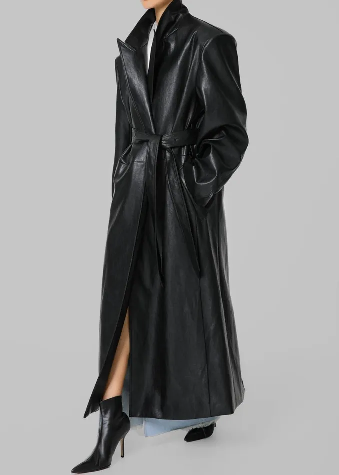 The Frankie Shop Connie Faux Leather Belted Trench Coat 8211 Black Shop Outerwear