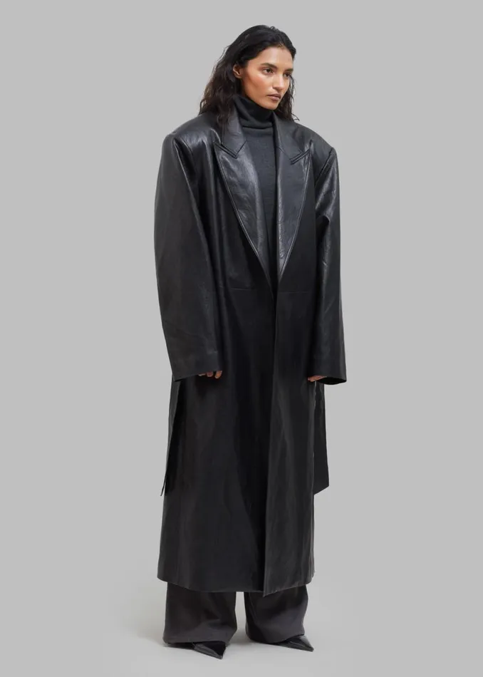 The Frankie Shop Connie Faux Leather Belted Trench Coat 8211 Black Shop Outerwear