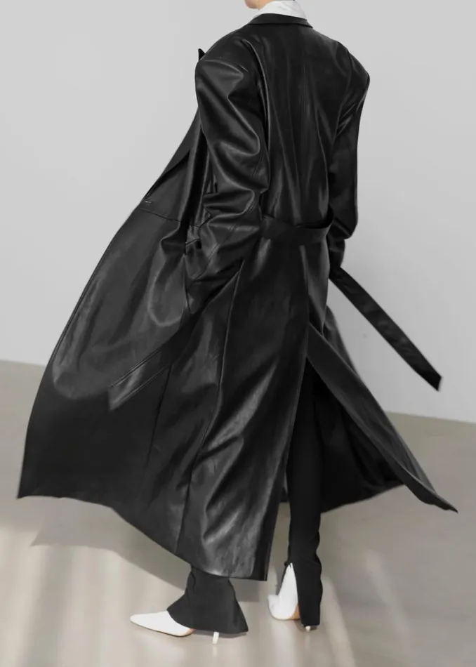 The Frankie Shop Connie Faux Leather Belted Trench Coat 8211 Black Shop Outerwear