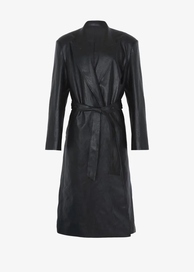 The Frankie Shop Connie Faux Leather Belted Trench Coat 8211 Black Shop Outerwear