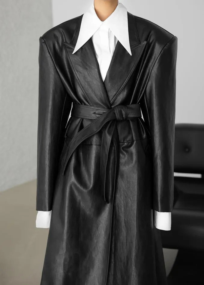 The Frankie Shop Connie Faux Leather Belted Trench Coat 8211 Black Shop Outerwear