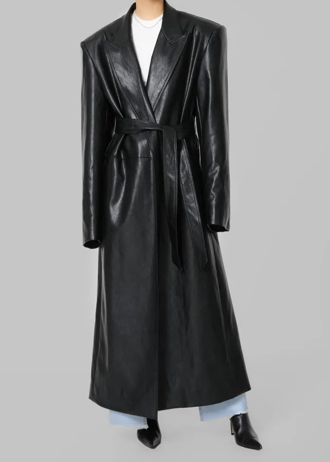 The Frankie Shop Connie Faux Leather Belted Trench Coat 8211 Black Shop Outerwear