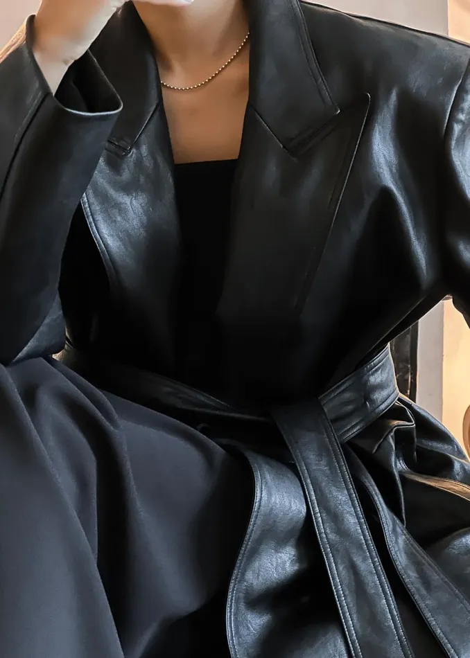 The Frankie Shop Connie Faux Leather Belted Trench Coat 8211 Black Shop Outerwear