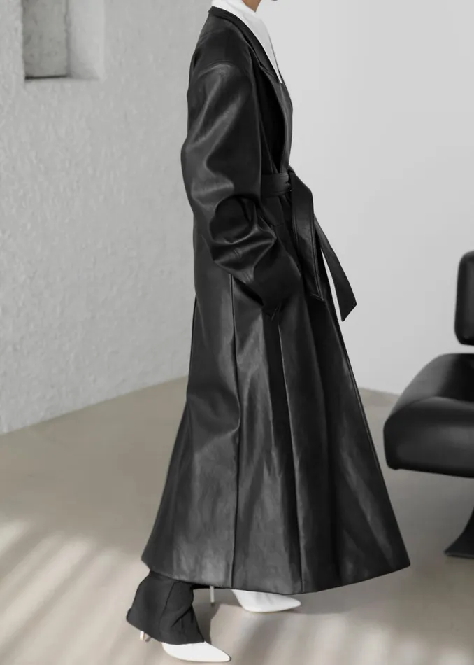 The Frankie Shop Connie Faux Leather Belted Trench Coat 8211 Black Shop Outerwear