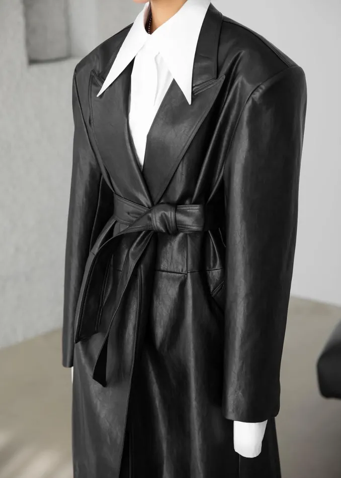 The Frankie Shop Connie Faux Leather Belted Trench Coat 8211 Black Shop Outerwear