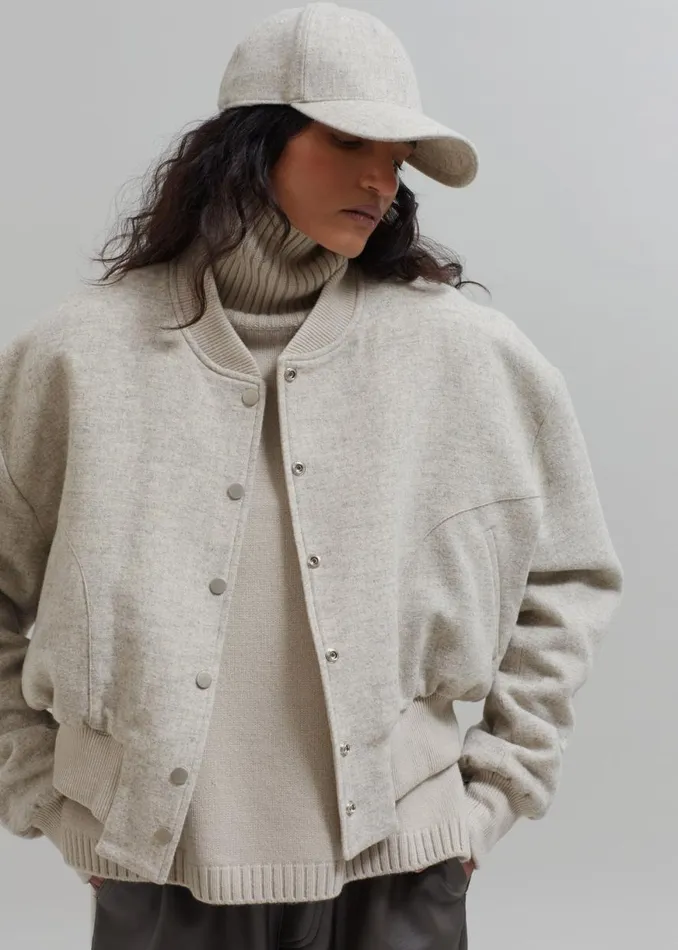 The Frankie Shop Debbie Wool Bomber 8211 Taupe Melange Shop Outerwear