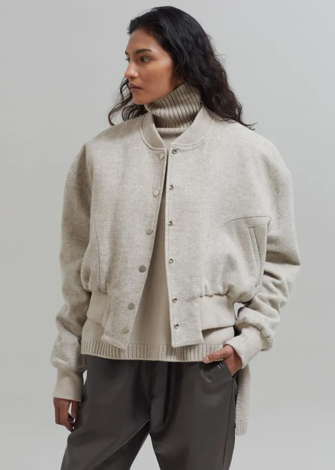 The Frankie Shop Debbie Wool Bomber 8211 Taupe Melange Shop Outerwear