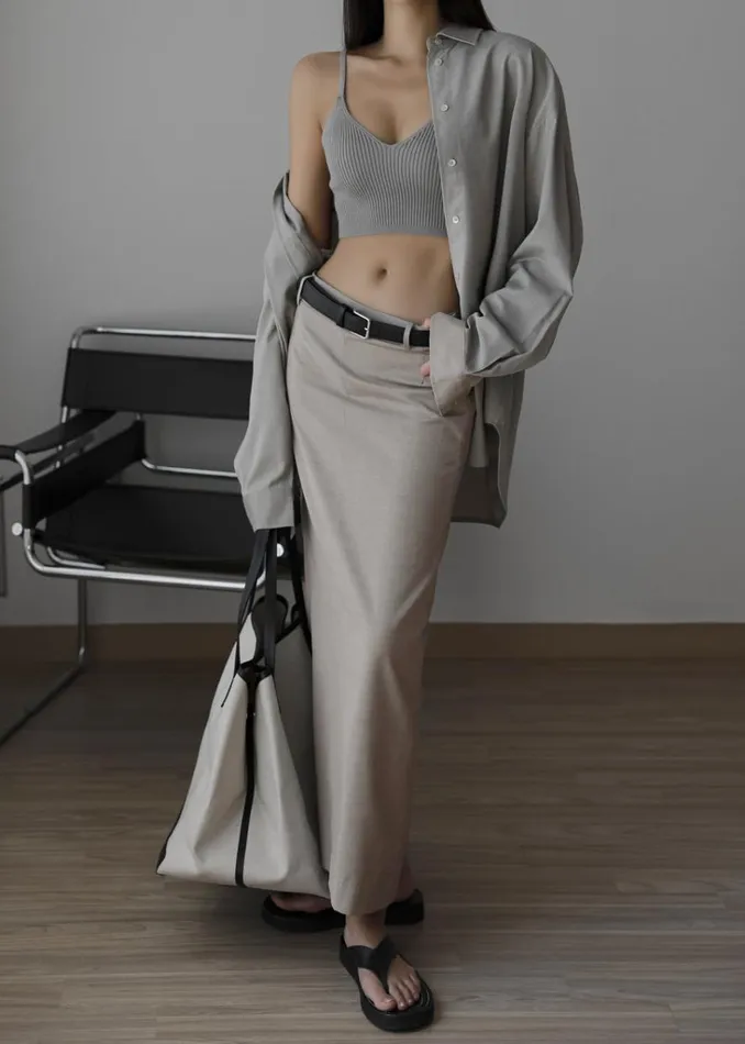 The Frankie Shop Eli Pencil Skirt 8211 Taupe Melange Shop Bottoms