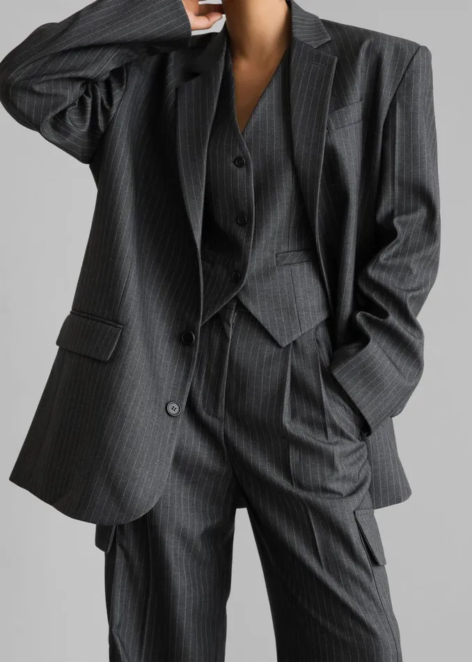The Frankie Shop Elise Cargo Trousers 8211 GreyWhite Pinstripe Shop Clothing