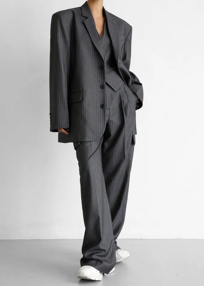 The Frankie Shop Elise Cargo Trousers 8211 GreyWhite Pinstripe Shop Clothing