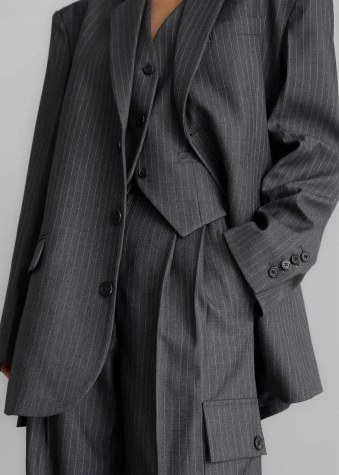 The Frankie Shop Elise Cargo Trousers 8211 GreyWhite Pinstripe Shop Clothing