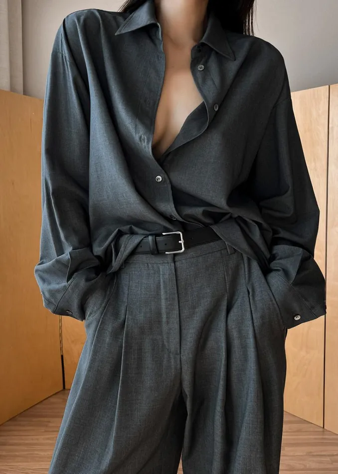 The Frankie Shop Gelso Shirt 8211 Dark Grey Melange Shop Tops