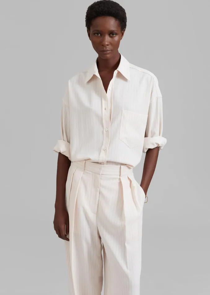 The Frankie Shop Georgia Fluid Shirt 8211 Beige Pinstripe Shop Tops