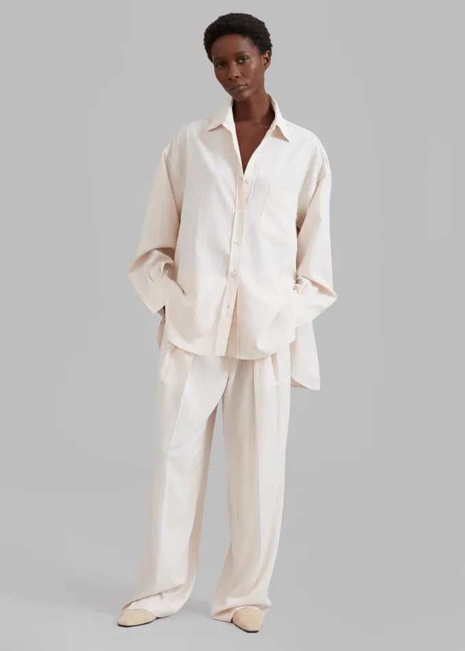 The Frankie Shop Georgia Fluid Shirt 8211 Beige Pinstripe Shop Tops