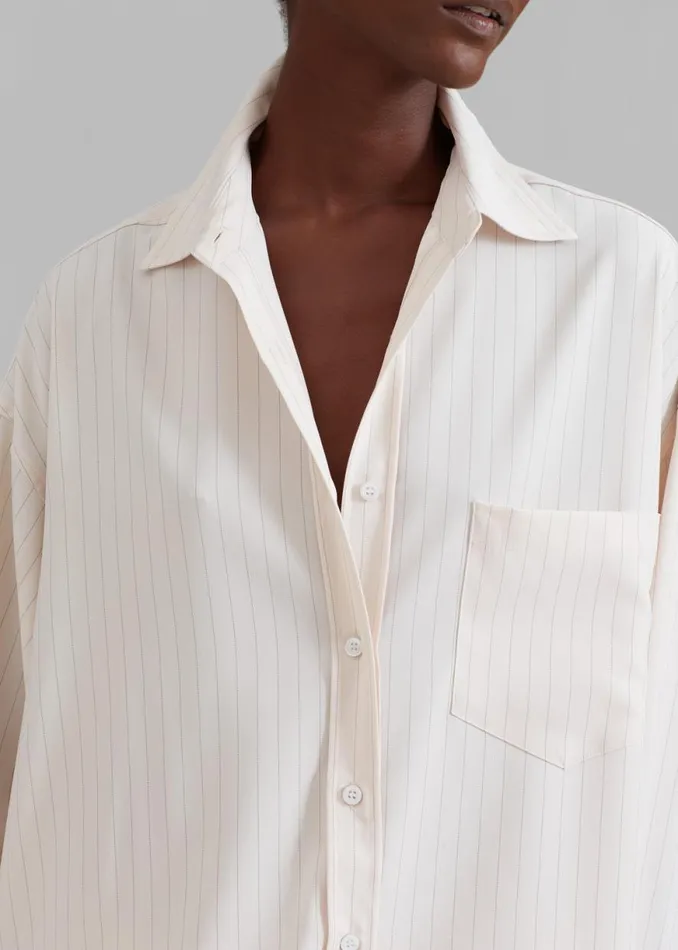 The Frankie Shop Georgia Fluid Shirt 8211 Beige Pinstripe Shop Tops