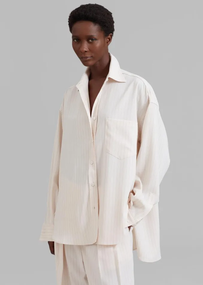 The Frankie Shop Georgia Fluid Shirt 8211 Beige Pinstripe Shop Tops