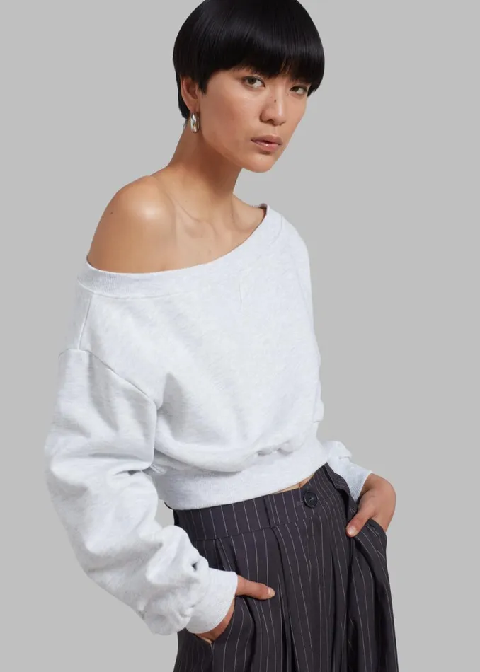 The Frankie Shop Gine Cropped Sweatshirt 8211 Grey Melange Shop Tops