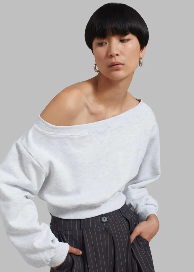 The Frankie Shop Gine Cropped Sweatshirt 8211 Grey Melange Shop Tops
