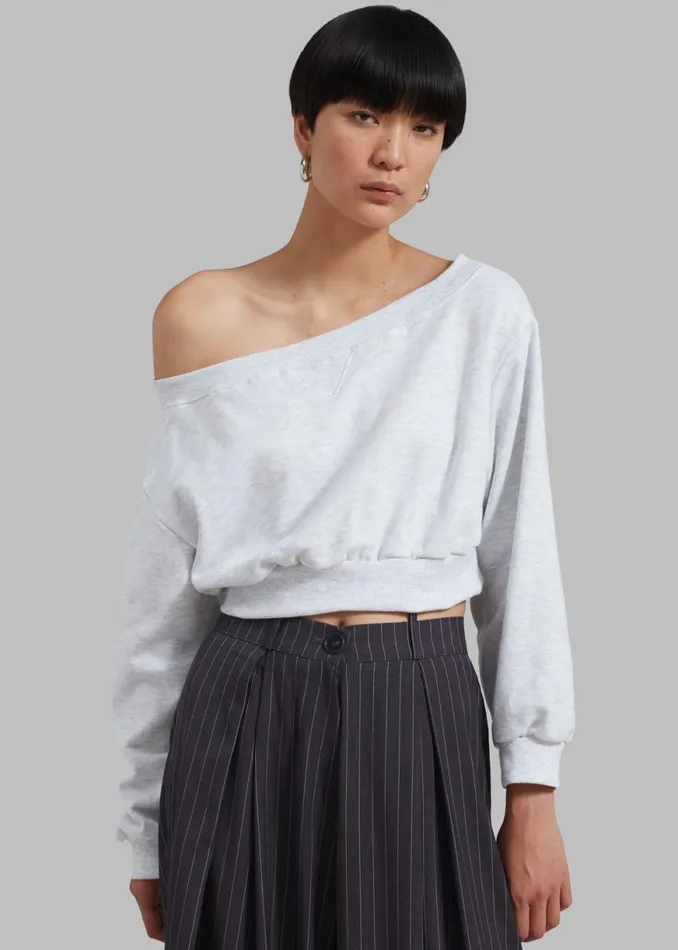 The Frankie Shop Gine Cropped Sweatshirt 8211 Grey Melange Shop Tops