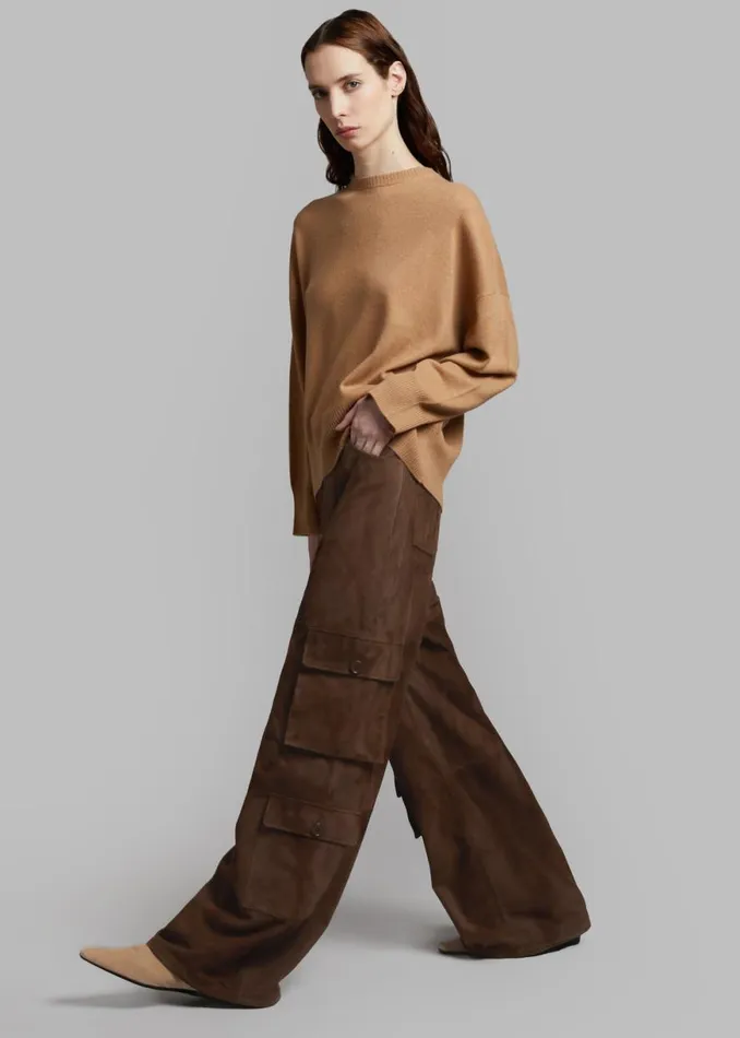 The Frankie Shop Hailey Suede Oversized Cargo Pants 8211 Brown Shop Clothing