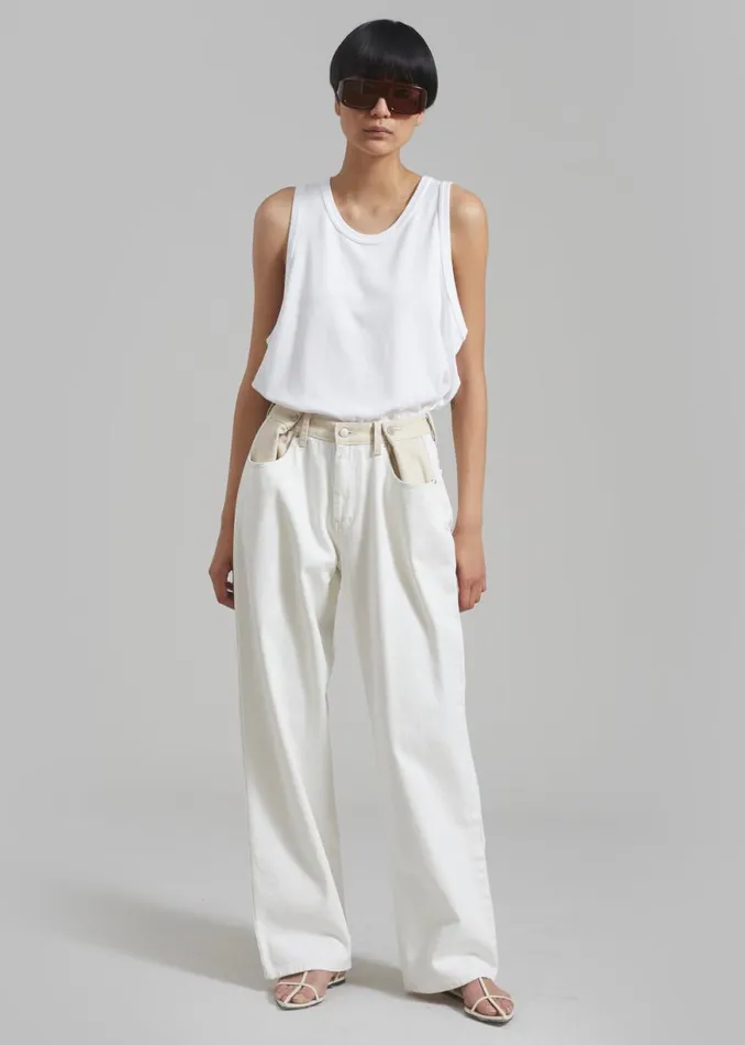 The Frankie Shop Hayla Contrast Denim Pants 8211 Off WhiteBeige Shop Clothing