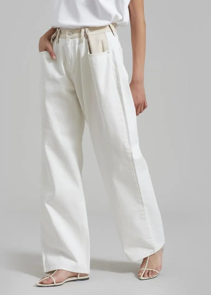 The Frankie Shop Hayla Contrast Denim Pants 8211 Off WhiteBeige Shop Clothing
