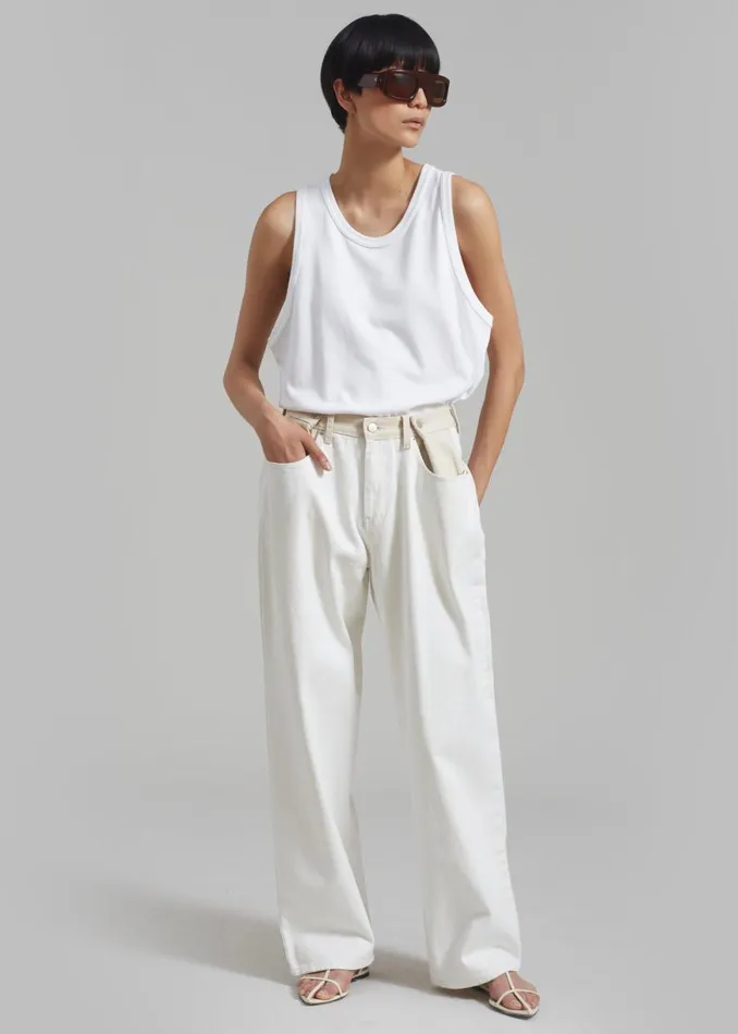 The Frankie Shop Hayla Contrast Denim Pants 8211 Off WhiteBeige Shop Clothing