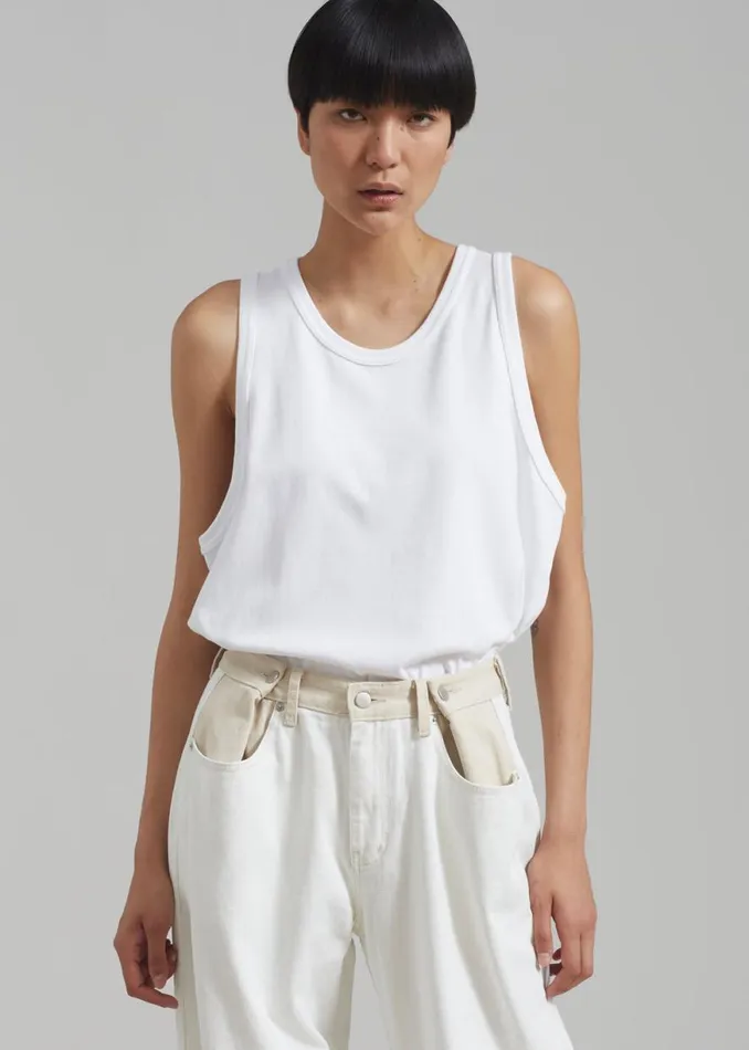 The Frankie Shop Hayla Contrast Denim Pants 8211 Off WhiteBeige Shop Clothing