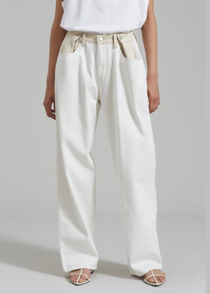 The Frankie Shop Hayla Contrast Denim Pants 8211 Off WhiteBeige Shop Clothing